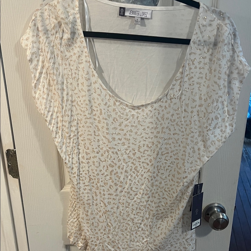 Jennifer Lopez Cream and Gold Blouse